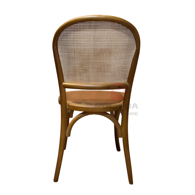 French Bistro Round-Back Bentwood Chair with Natural Rattan Seat | Wholesale Vintage Dining Chair