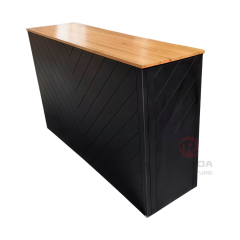 Modern Black Chevron Wooden Portable Bar Counter with Built-in Shelf