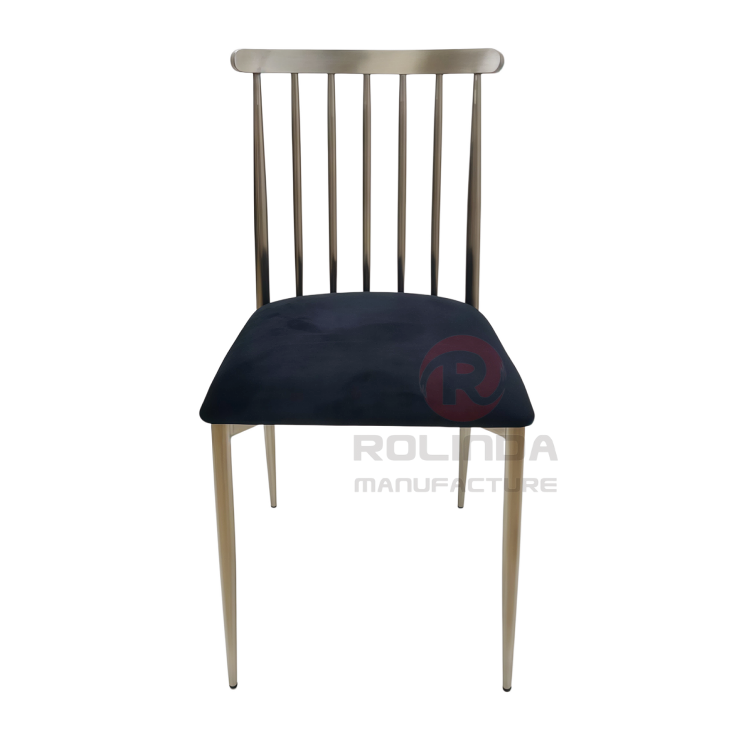 Modern Stainless Steel Lucca Spindle Back Chair with Velvet Cushion