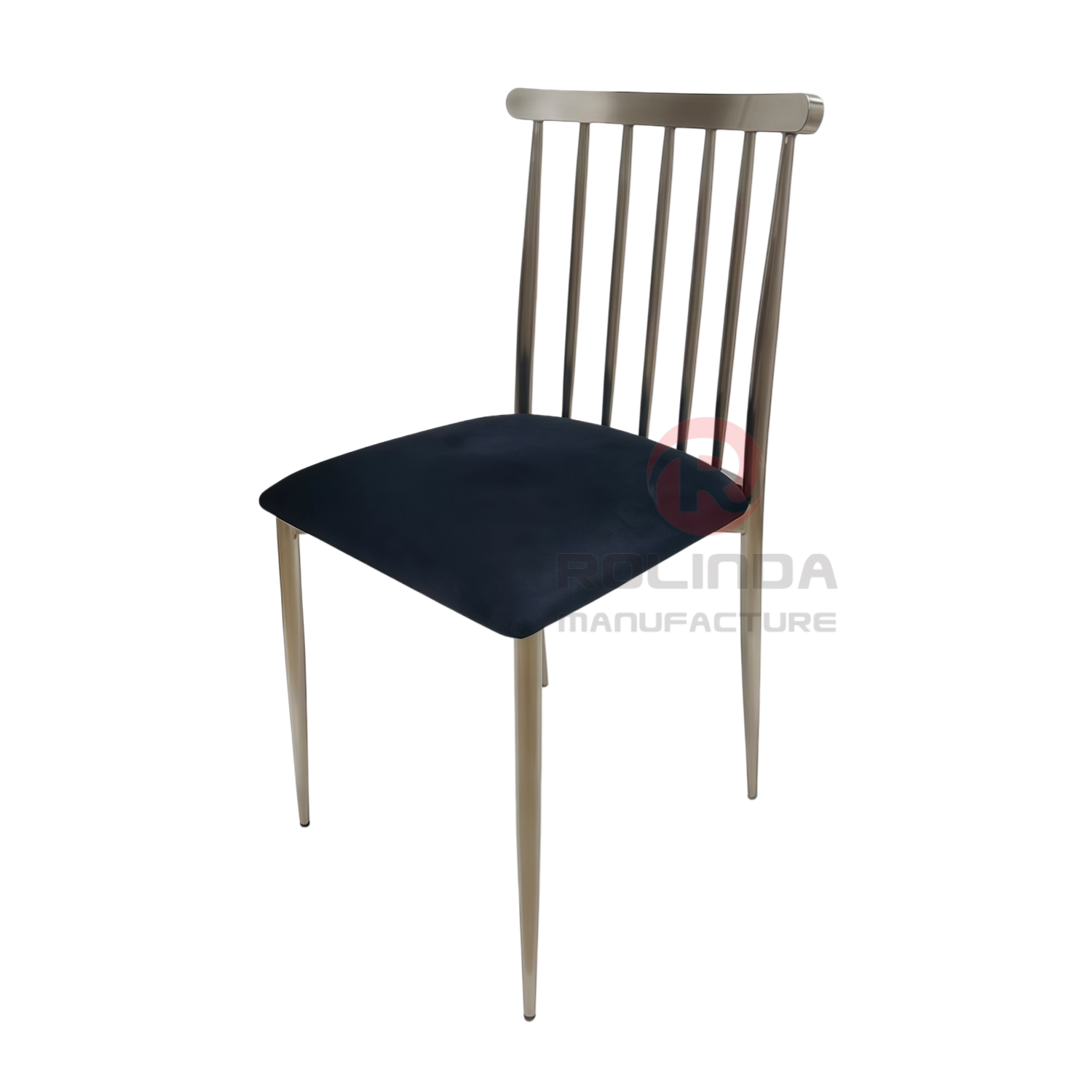 Modern Stainless Steel Lucca Spindle Back Chair with Velvet Cushion