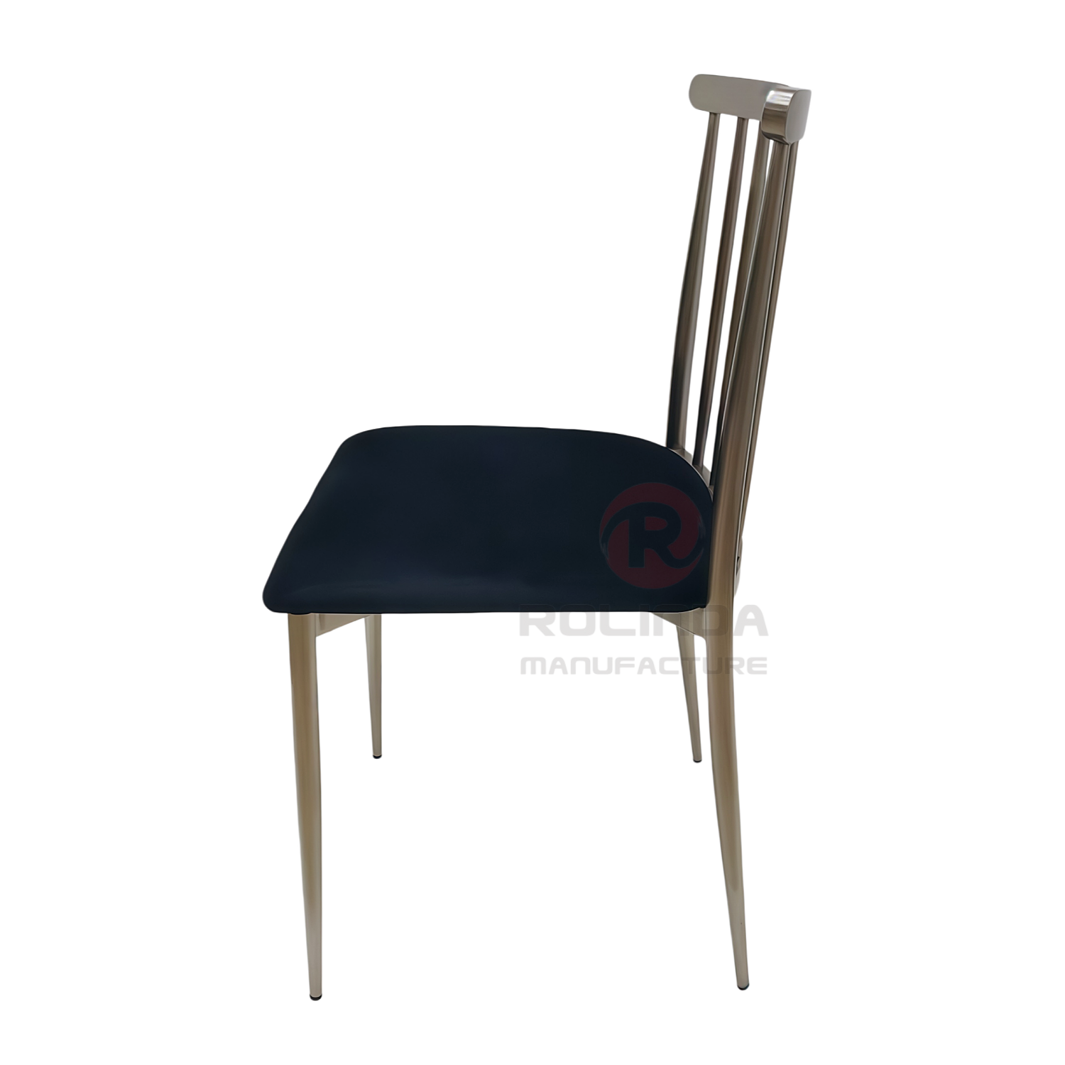 Modern Stainless Steel Lucca Spindle Back Chair with Velvet Cushion