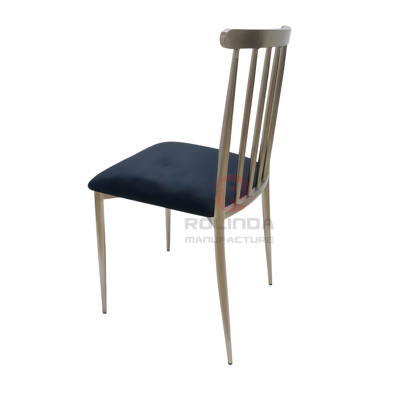 Modern Stainless Steel Lucca Spindle Back Chair with Velvet Cushion