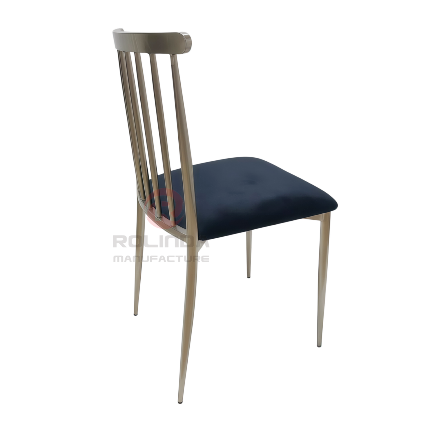 Modern Stainless Steel Lucca Spindle Back Chair with Velvet Cushion