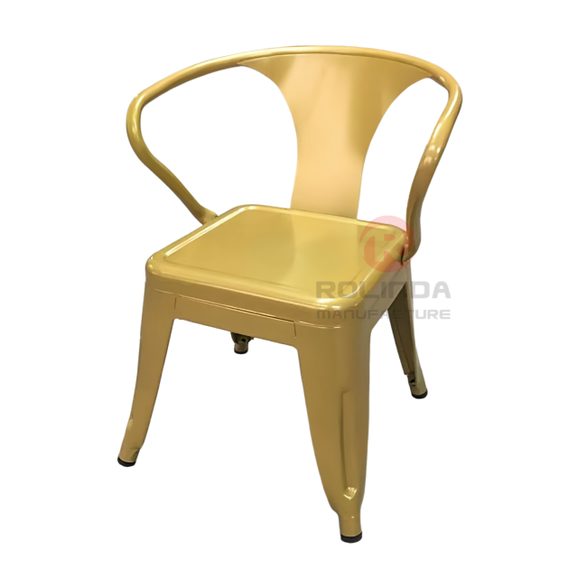 Stackable Indoor & Outdoor Gold Kids Metal Dining Chair with Armrest