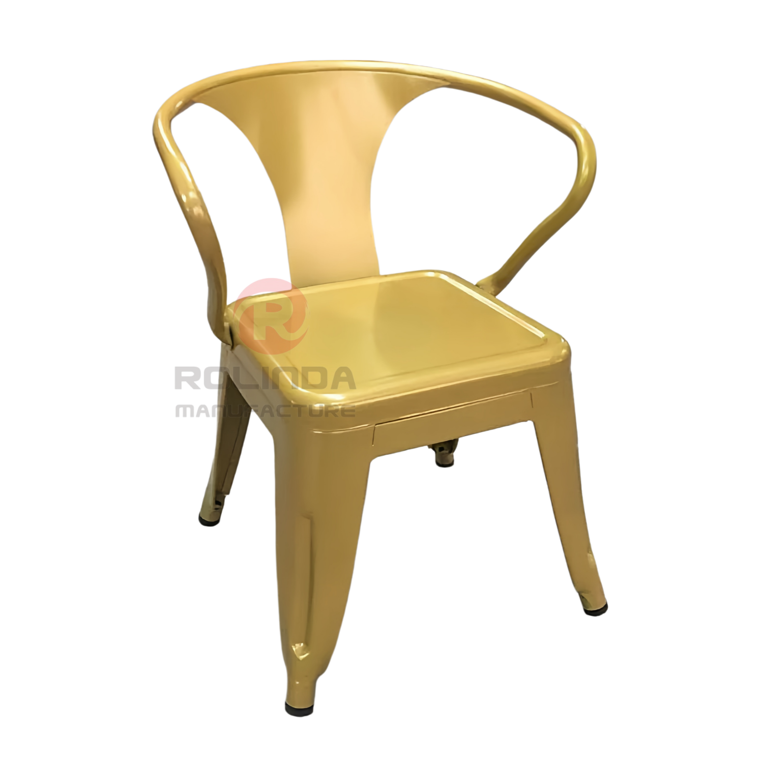 Stackable Indoor & Outdoor Gold Kids Metal Dining Chair with Armrest