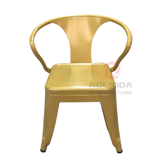 Stackable Indoor & Outdoor Gold Kids Metal Dining Chair with Armrest