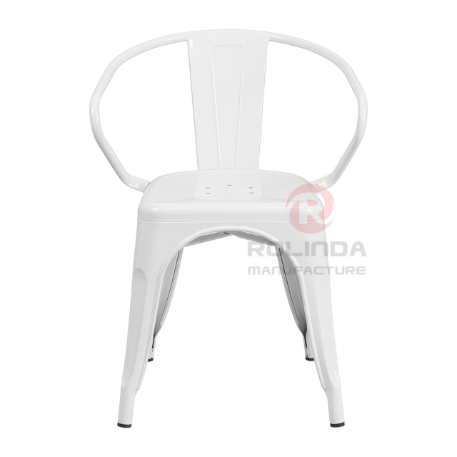 Commercial Stackable Galvanized Steel Tolix Armchair with Seat Drain Holes