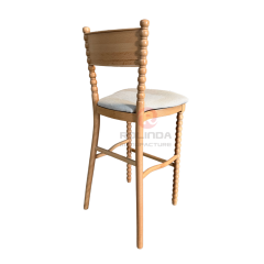 Solid Beech Wood Bobbin Spindle High Barstool with Upholstered Seat