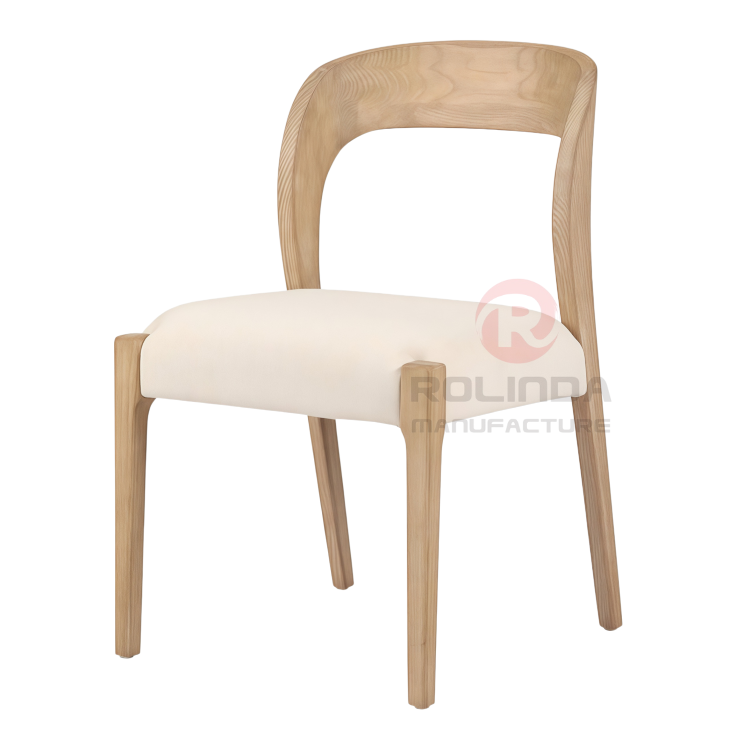 Modern Solid Wood Upholstered Dining Side Chair with Curved Backrest