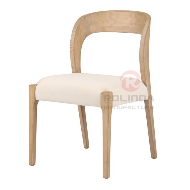 Modern Solid Wood Upholstered Dining Side Chair with Curved Backrest