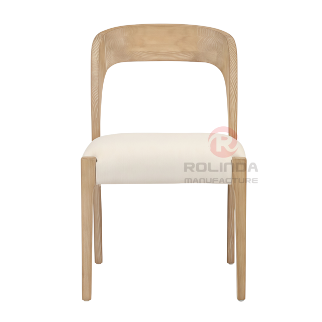 Modern Solid Wood Upholstered Dining Side Chair with Curved Backrest