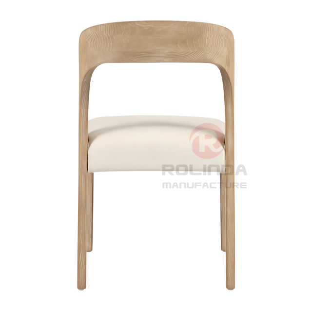 Modern Solid Wood Upholstered Dining Side Chair with Curved Backrest