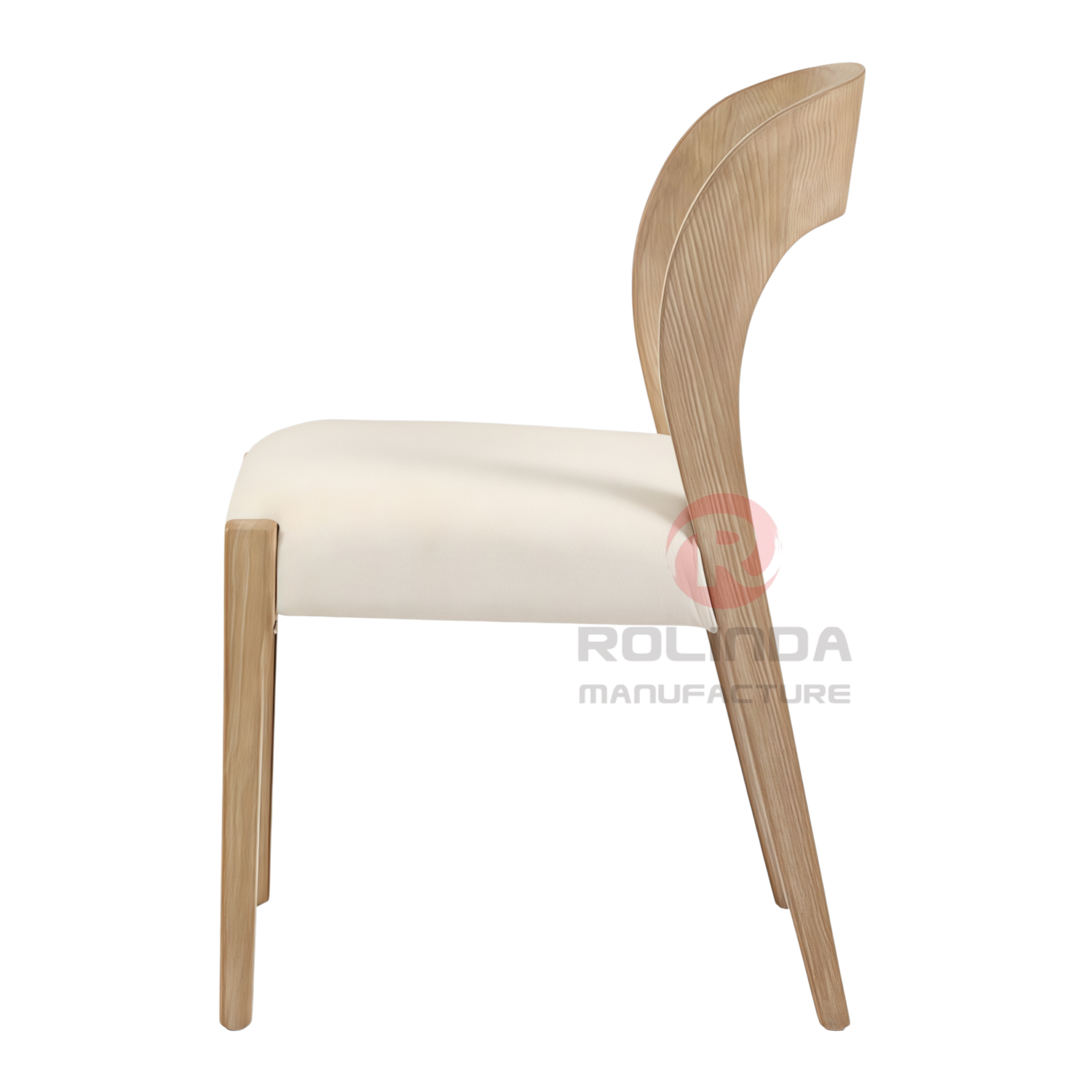 Modern Solid Wood Upholstered Dining Side Chair with Curved Backrest