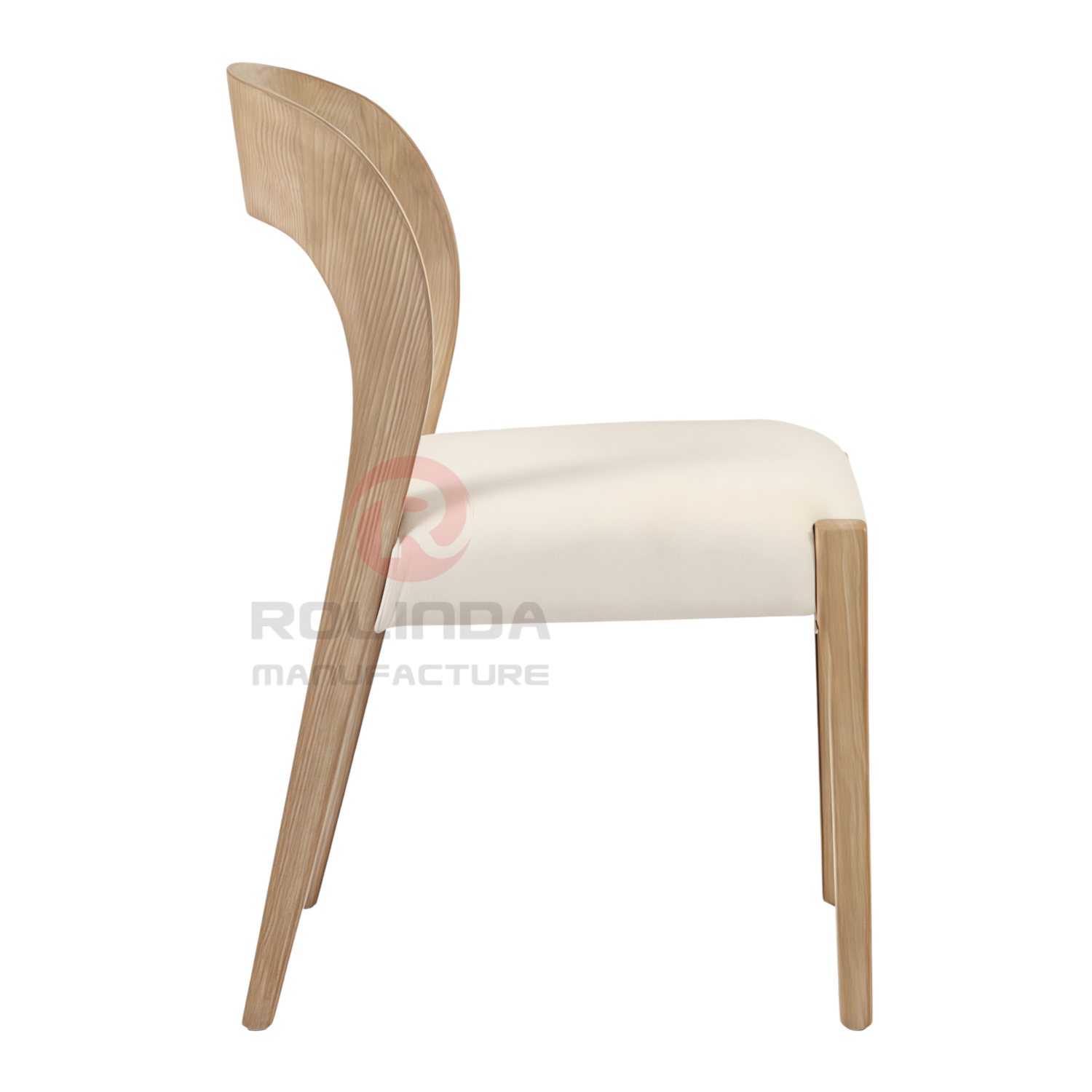 Modern Solid Wood Upholstered Dining Side Chair with Curved Backrest