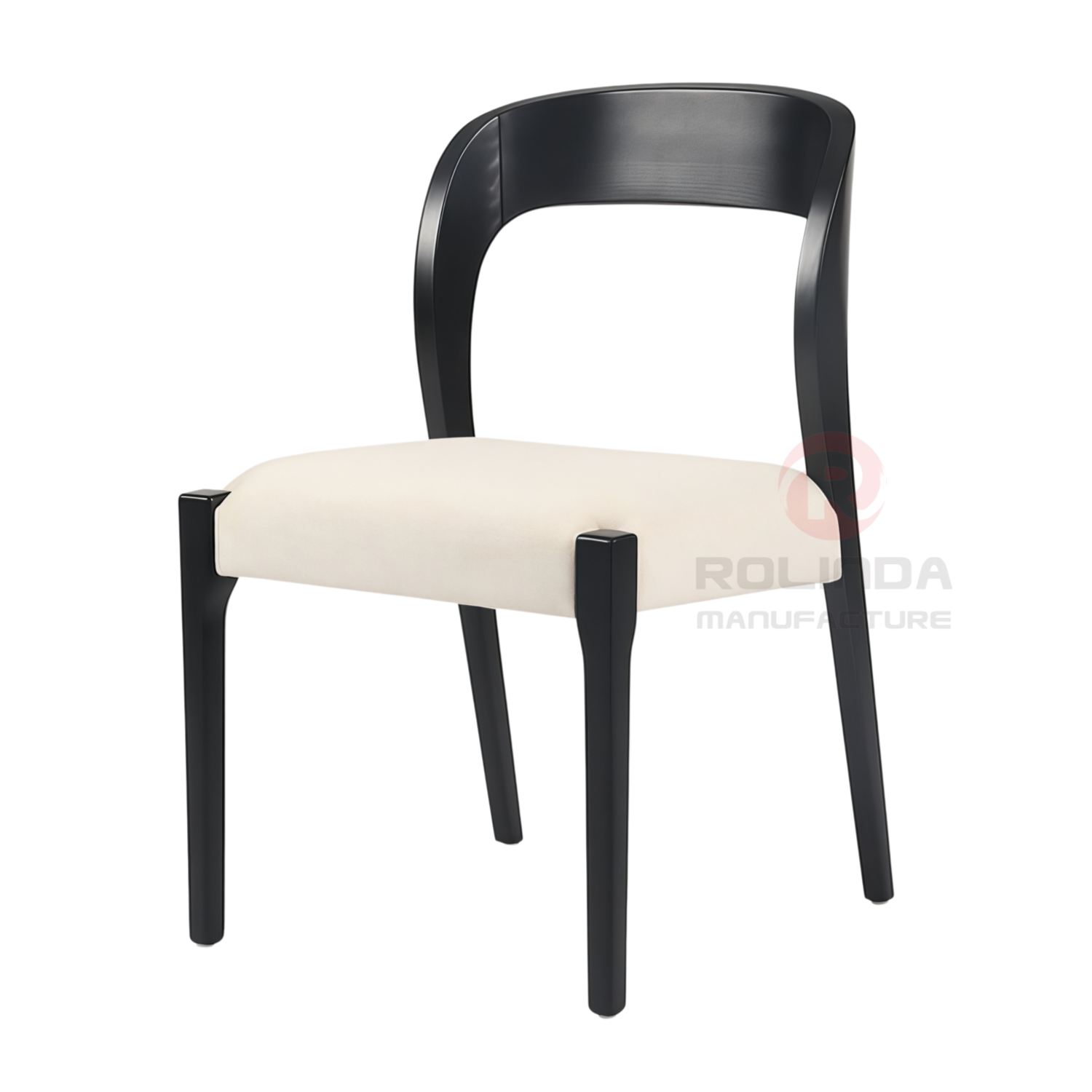 Modern Black Curved Wood Side Chair with Plush White Seat
