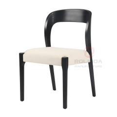 Modern Black Curved Wood Side Chair with Plush White Seat