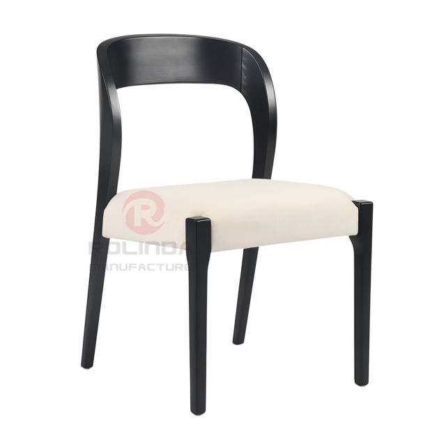 Modern Black Curved Wood Side Chair with Plush White Seat