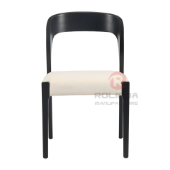 Modern Black Curved Wood Side Chair with Plush White Seat