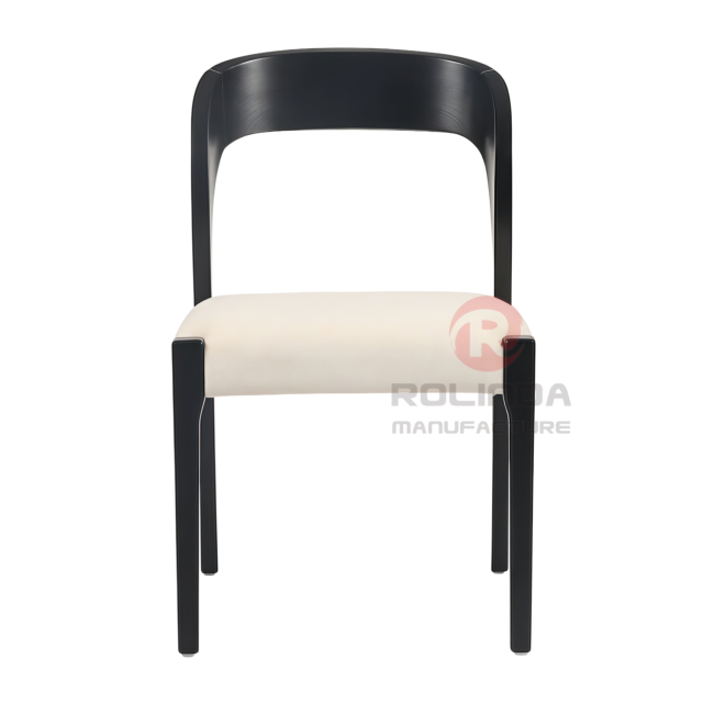 Modern Black Curved Wood Side Chair with Plush White Seat