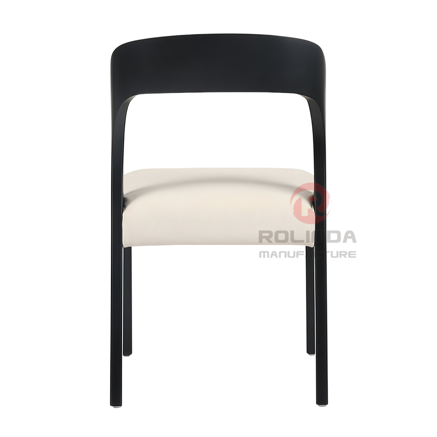 Modern Black Curved Wood Side Chair with Plush White Seat