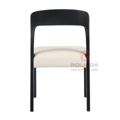 Modern Black Curved Wood Side Chair with Plush White Seat