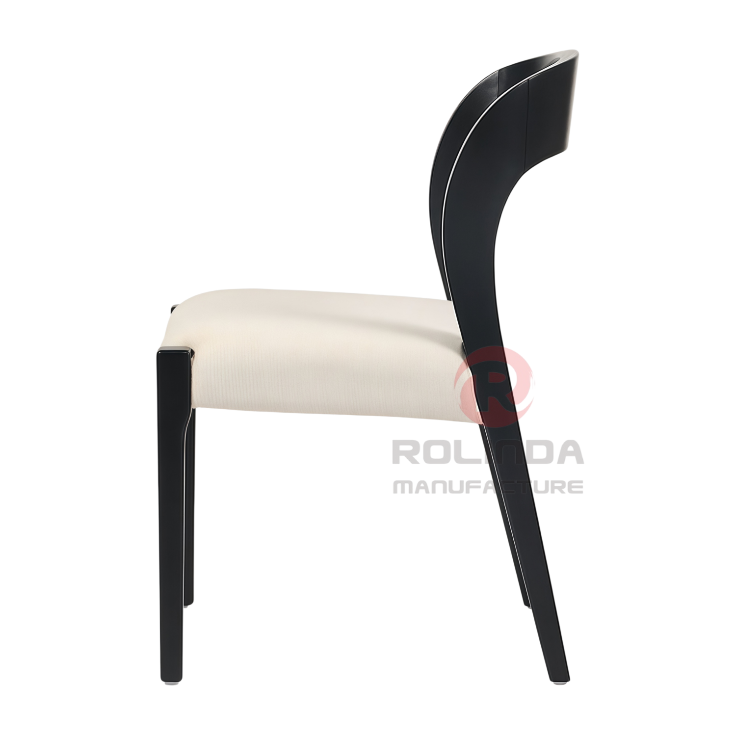 Modern Black Curved Wood Side Chair with Plush White Seat