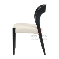 Modern Black Curved Wood Side Chair with Plush White Seat