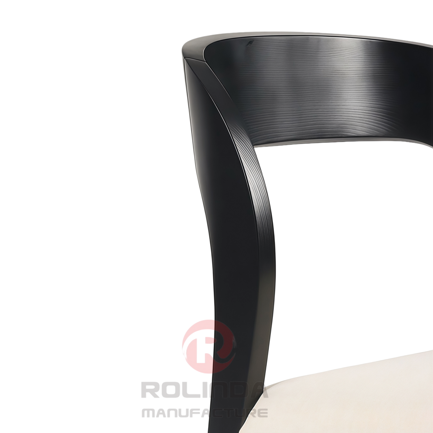 Modern Black Curved Wood Side Chair with Plush White Seat