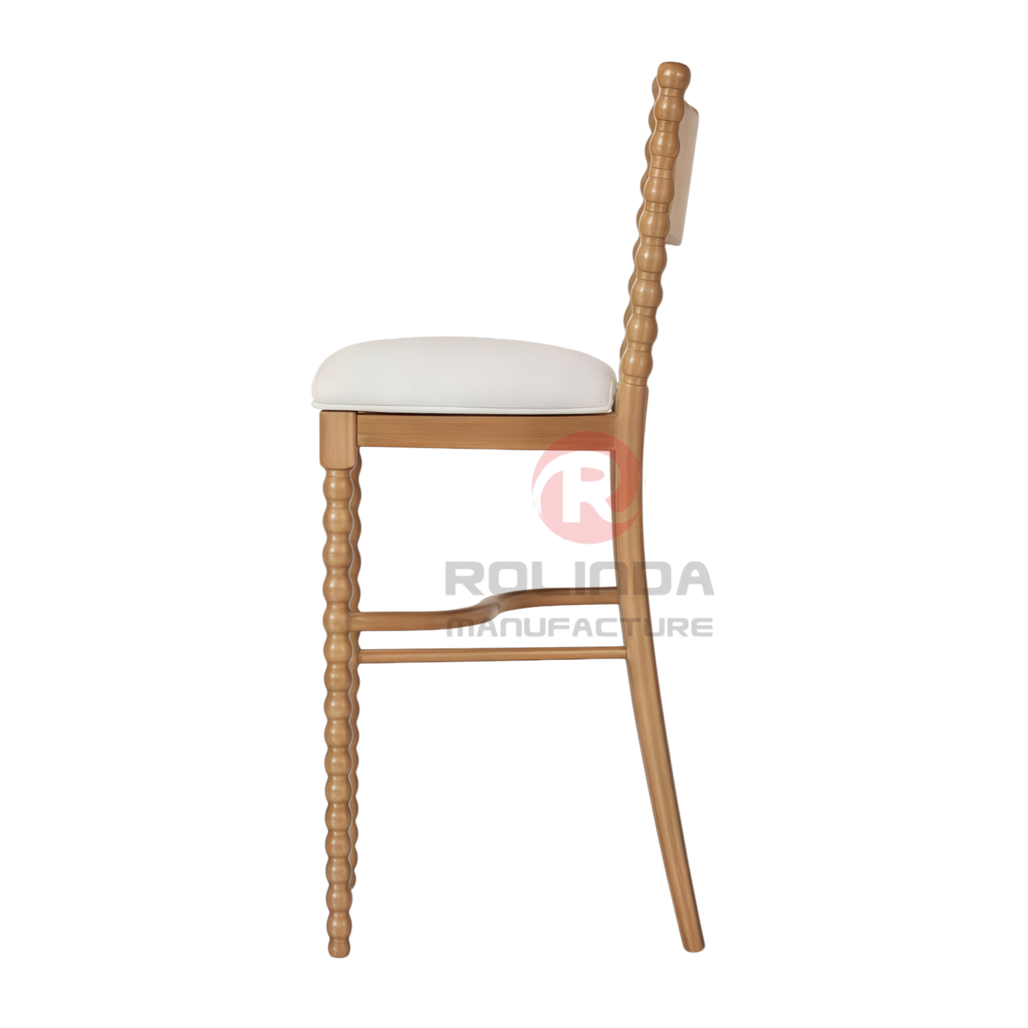 Solid Beech Wood Bobbin Spindle High Barstool with Upholstered Seat