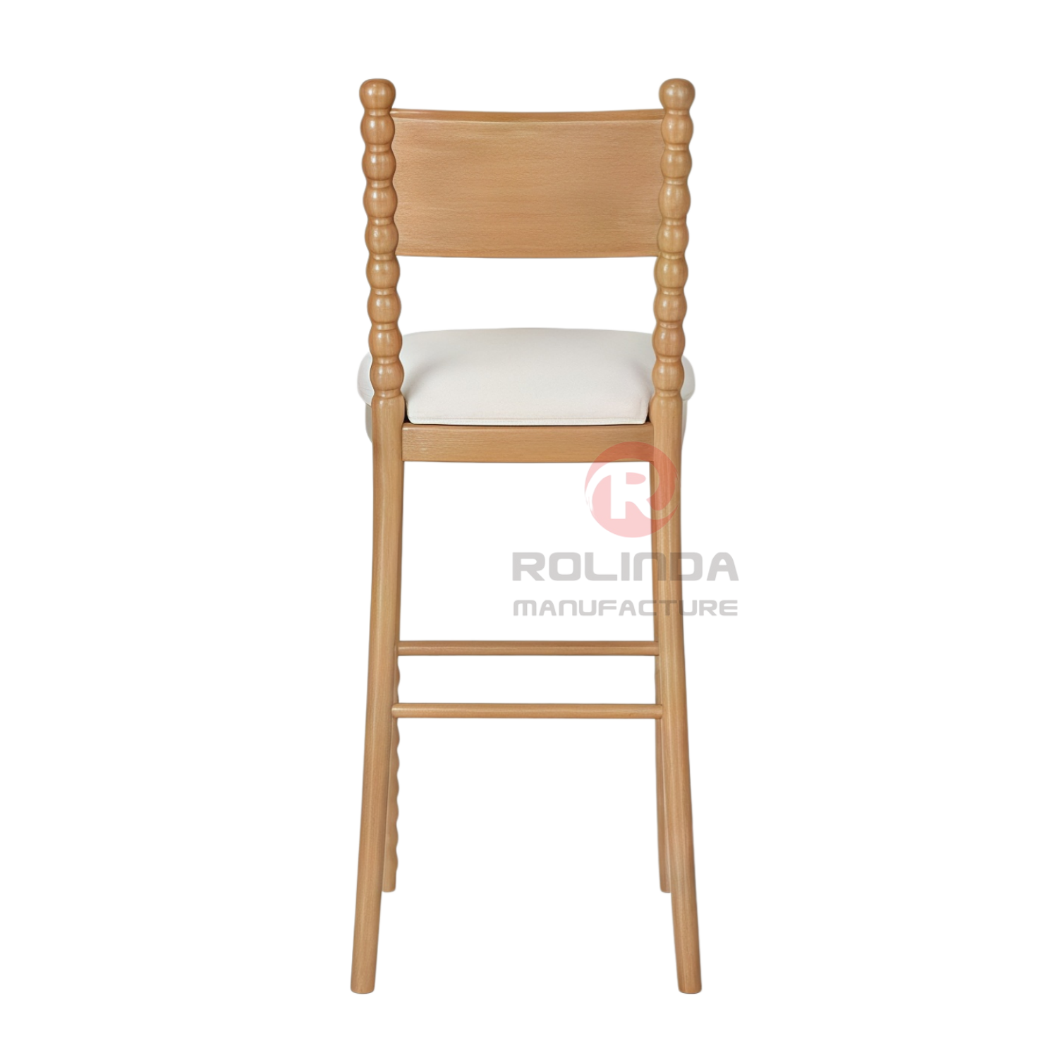 Solid Beech Wood Bobbin Spindle High Barstool with Upholstered Seat