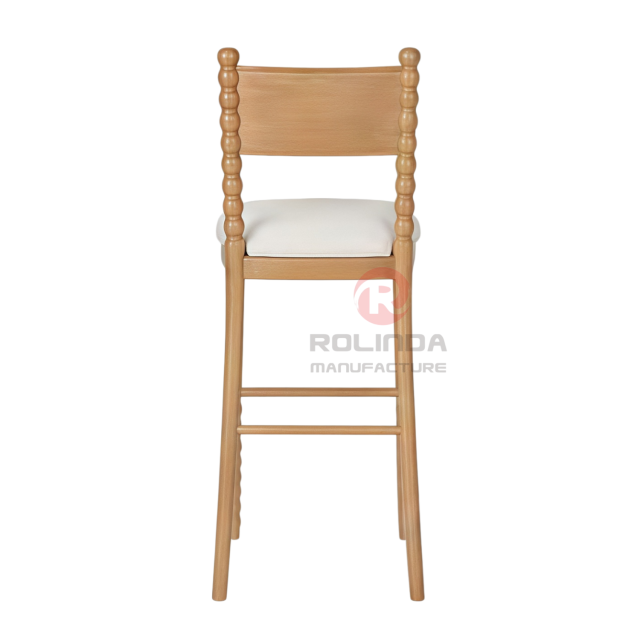 Solid Beech Wood Bobbin Spindle High Barstool with Upholstered Seat