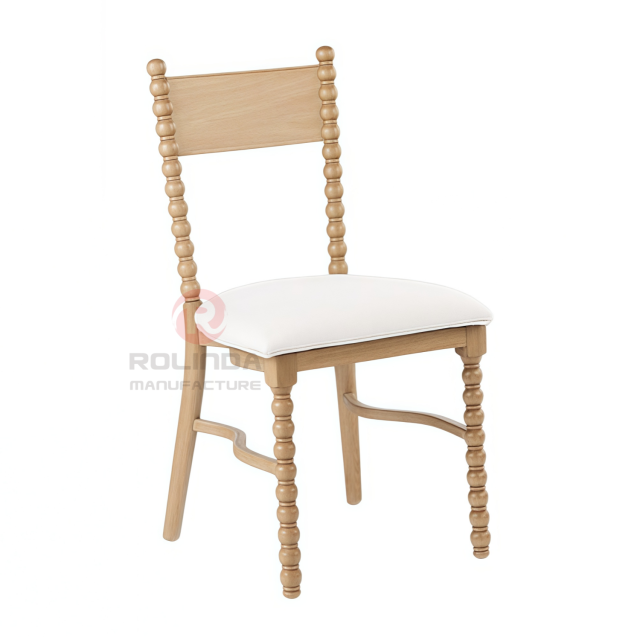 Solid Beech Wood Bobbin Spindle Dining Chair with Upholstered Cushion