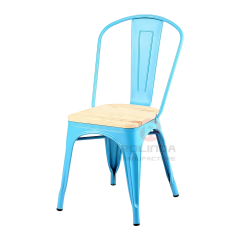 Cafe Marais Industrial Stackable Metal Tolix Chair with Solid Wood Seat