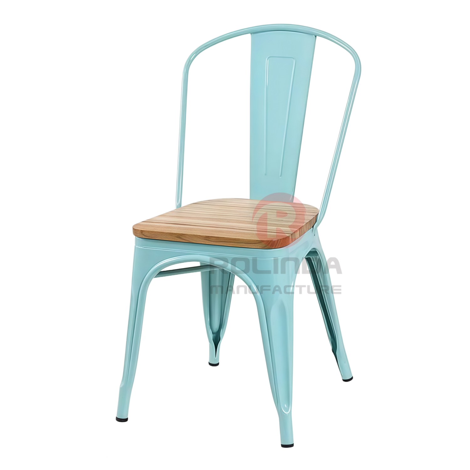 Cafe Marais Industrial Stackable Metal Tolix Chair with Solid Wood Seat