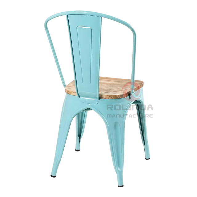 Cafe Marais Industrial Stackable Metal Tolix Chair with Solid Wood Seat