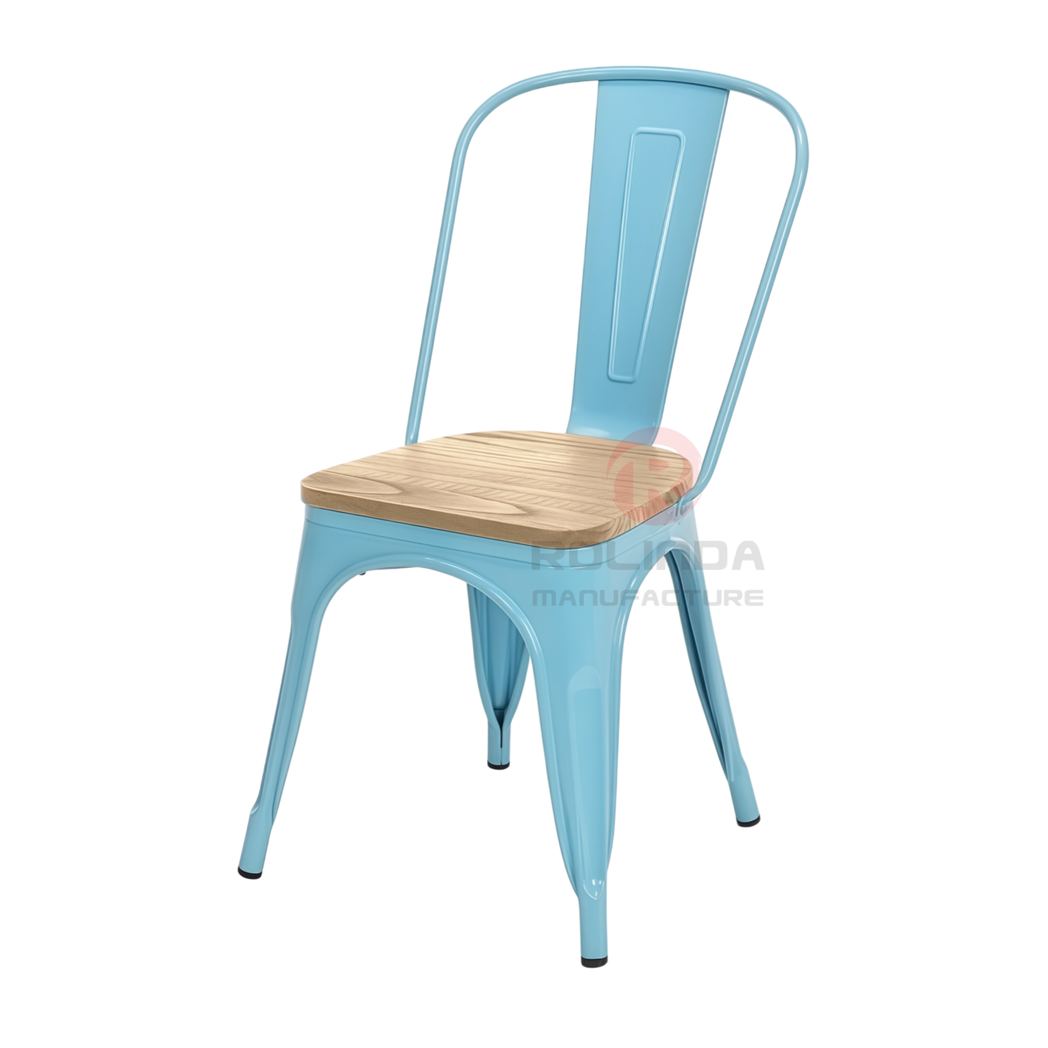 Cafe Marais Industrial Stackable Metal Tolix Chair with Solid Wood Seat