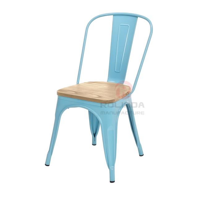 Cafe Marais Industrial Stackable Metal Tolix Chair with Solid Wood Seat