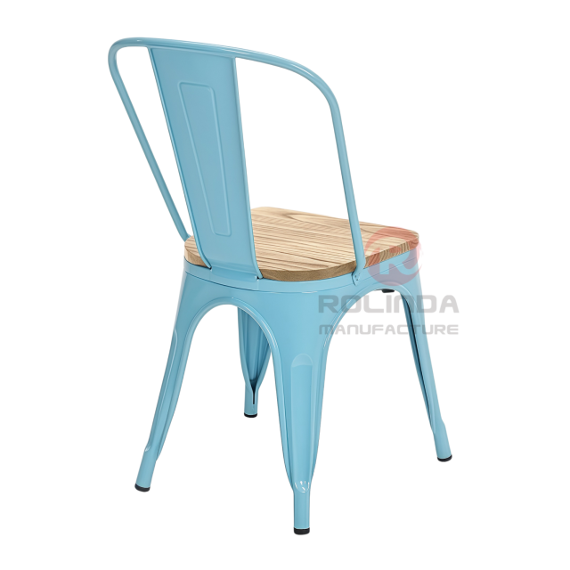 Cafe Marais Industrial Stackable Metal Tolix Chair with Solid Wood Seat