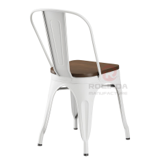 Vintage White Stackable Metal Bistro Chair with Natural Wood Seat Side Dining Chair