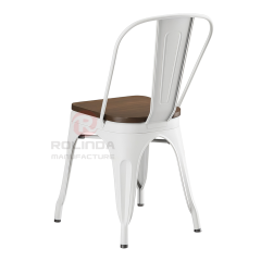 Vintage White Stackable Metal Bistro Chair with Natural Wood Seat Side Dining Chair