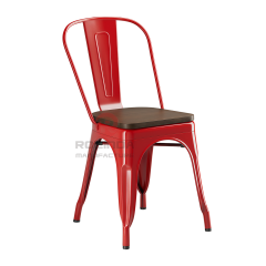 Classic Red Commercial Metal Frame Tolix Chair with Wooden Seat Pad for Hotel & Dining Room