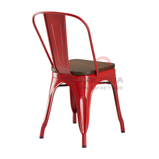 Classic Red Commercial Metal Frame Tolix Chair with Wooden Seat Pad for Hotel & Dining Room