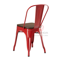 Classic Red Commercial Metal Frame Tolix Chair with Wooden Seat Pad for Hotel & Dining Room