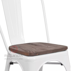 Vintage White Stackable Metal Bistro Chair with Natural Wood Seat Side Dining Chair