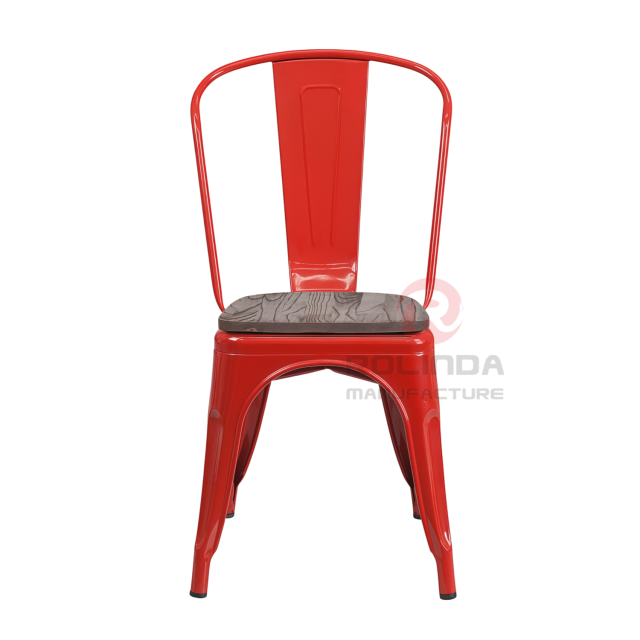 Classic Red Commercial Metal Frame Tolix Chair with Wooden Seat Pad for Hotel & Dining Room
