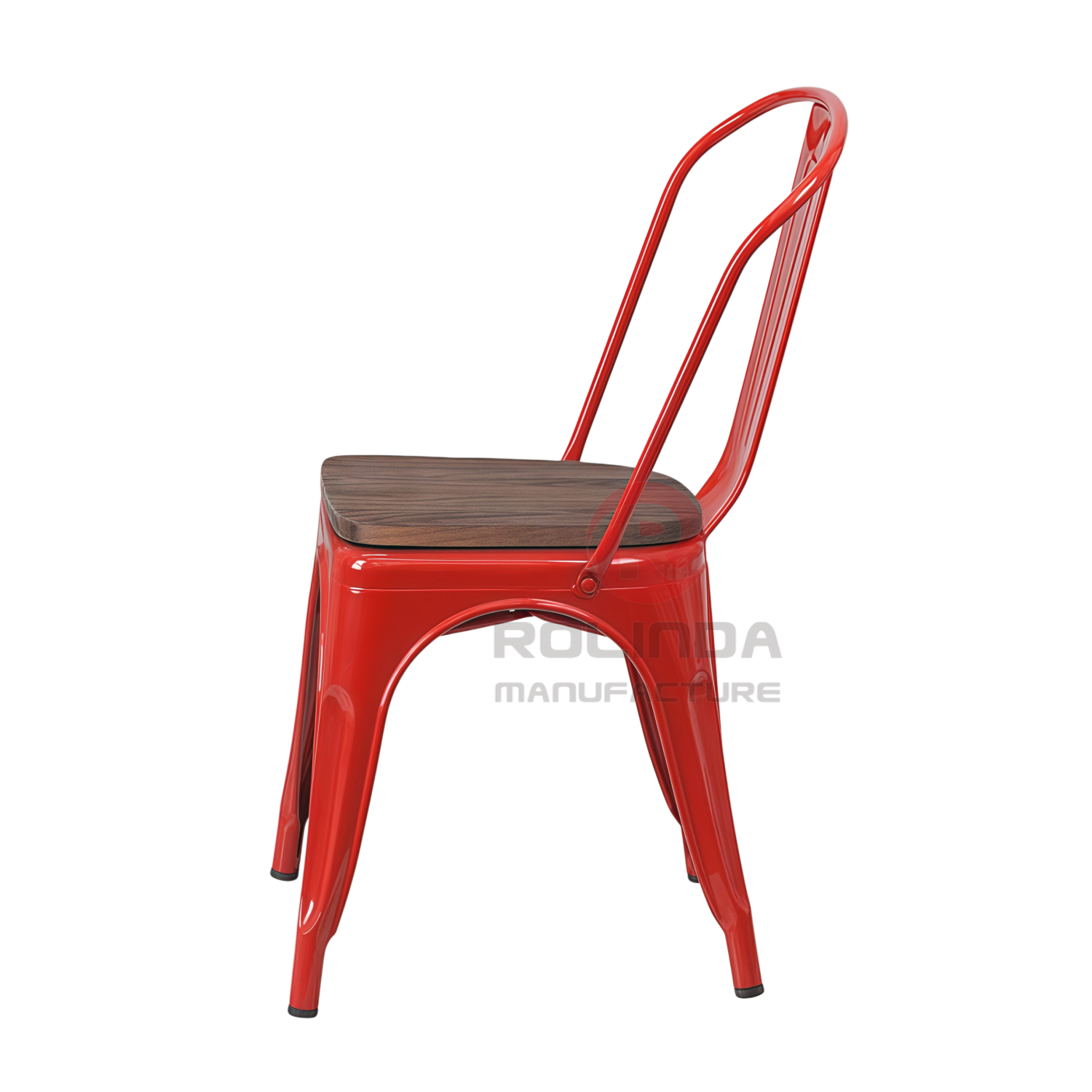 Classic Red Commercial Metal Frame Tolix Chair with Wooden Seat Pad for Hotel & Dining Room