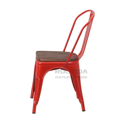 Classic Red Commercial Metal Frame Tolix Chair with Wooden Seat Pad for Hotel & Dining Room