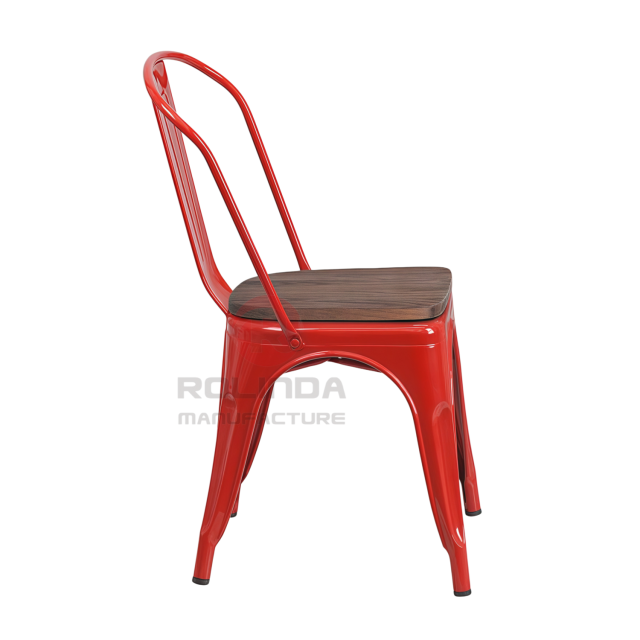 Classic Red Commercial Metal Frame Tolix Chair with Wooden Seat Pad for Hotel & Dining Room