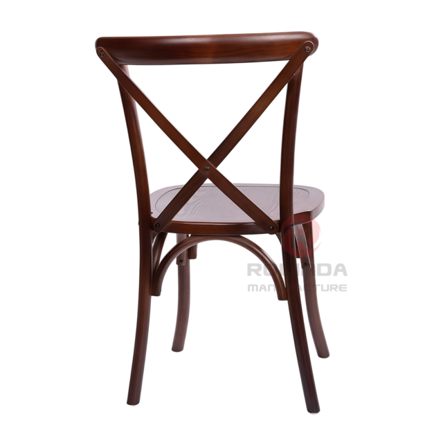 Dark Walnut Solid Elm Wood X-Back Dining Chair Commercial Stackable Restaurant Seating