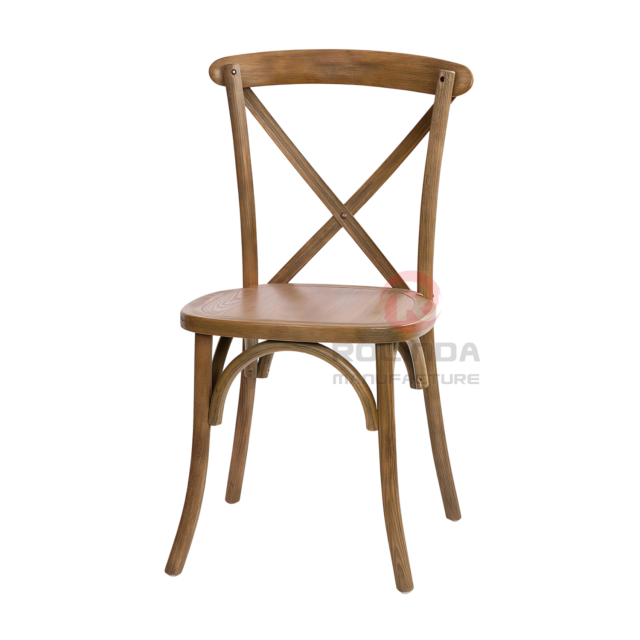 Light Brown Solid Elmwood X-Back Dining Chair Stackable Farmhouse Event Chair for Weddings